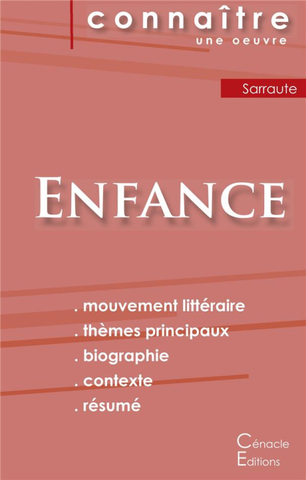 Emprunter FICHE DE LECTURE ENFANCE DE NATHALIE SARRAUTE (ANALYSE LITTERAIRE DE REFERENCE ET RESUME COMPLET) livre