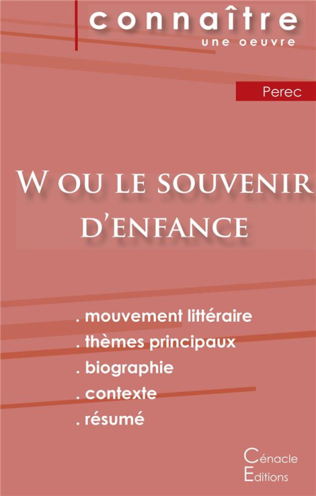 Emprunter W ou le souvenir d'enfance. Fiche de lecture livre