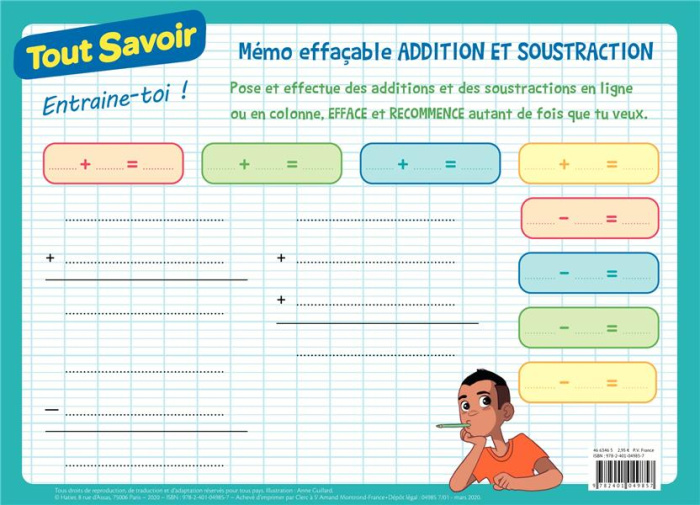 Emprunter Mémo effaçable addition et soustraction CP-CE1-CE2 livre