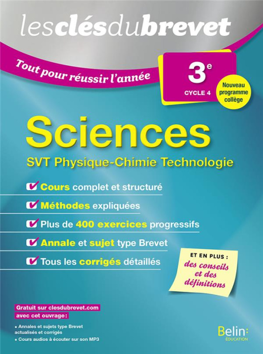 Emprunter Sciences 3e cycle 4. SVT Physique-Chimie Technologie, Edition 2018 livre