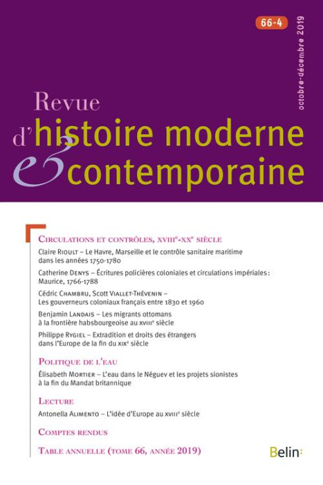 Emprunter Revue d'histoire moderne et contemporaine Tome 66 N° 4, octobre-décembre 2019 : Circulations et cont livre