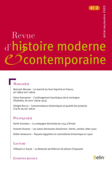 Emprunter Revue d'histoire moderne et contemporaine Tome 67 N° 3, juillet-septembre 2020 livre