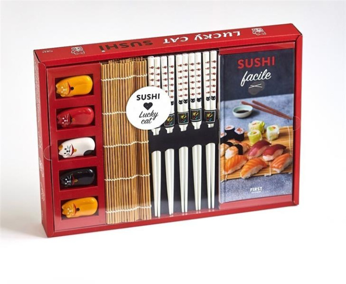 Emprunter Coffret Lucky cat sushis. Avec 1 natte en bambou, 5 paires de baguettes, 5 repose-baguettes lucky ca livre