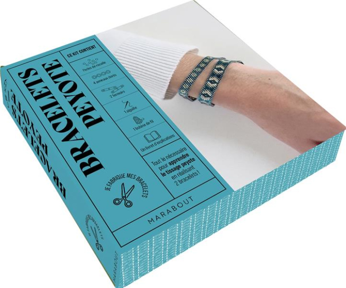 Emprunter Kit bracelets Peyote. Avec des perles de rocaille bleues, bleu turquoise, ivoire et or, 4 anneaux do livre