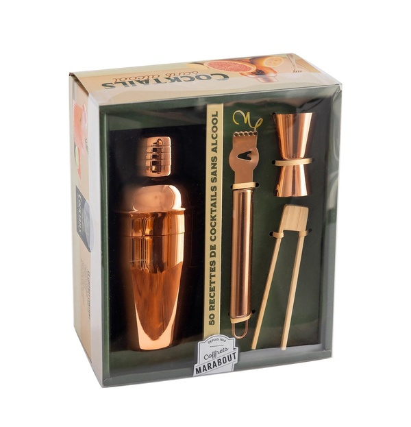 Emprunter Cocktail sans alcool. Coffret avec 1 shaker cuivré, 1 pince en bambou, 1 doseur cuivré, 1 zesteur cu livre