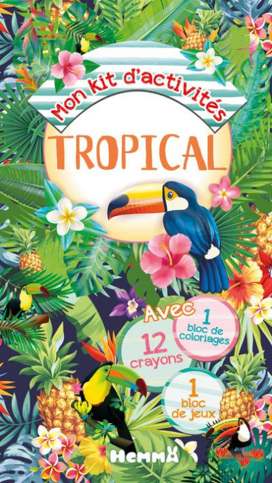 Emprunter Mon kit d'activités Tropical. 12 crayons de couleur, 1 bloc de jeux, 1 bloc de coloriages livre