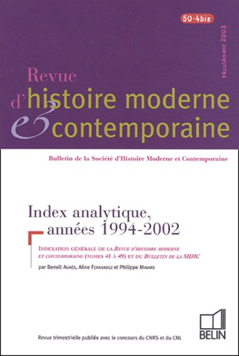 Emprunter Revue d'histoire moderne et contemporaine Tome 50 N° 4 bis Supplément : Index analytique, années 199 livre