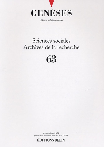 Emprunter Genèses N° 63 : Sciences sociales, Archives de la recherche livre