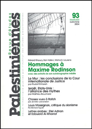 Emprunter Revue d'études palestiniennes N° 93 : Hommages à Maxime Robinson livre