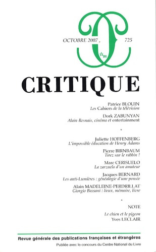 Emprunter Critique N° 725, Octobre 2007 livre