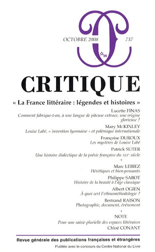 Emprunter Critique N° 737, octobre 2008 : La France littéraire : légendes et histoires livre