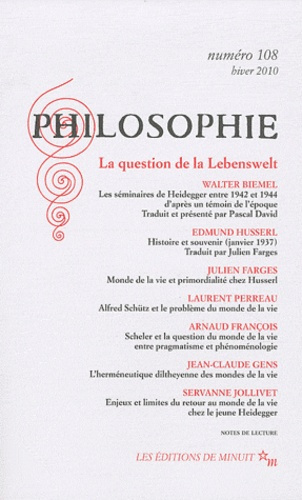 Emprunter Philosophie N° 108, Hiver 2010 : La question de la Lebenswelt livre