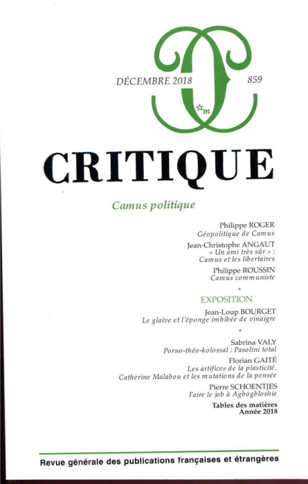 Emprunter Critique N° 859, décembre 2018 : Camus politique livre