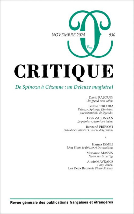 Emprunter Critique N° 930, novembre 2024 : De Spinoza à Cézanne : un Deleuze magistral livre