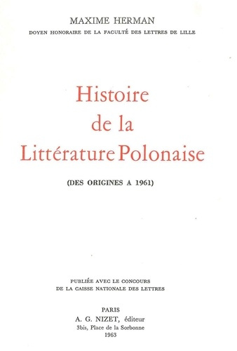 Emprunter Histoire de la littérature polonaise. Des origines à 1961 livre