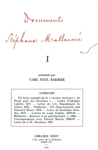 Emprunter Documents Stéphane Mallarmé I livre