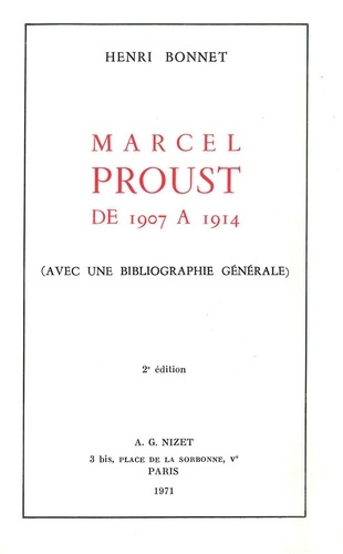 Emprunter Marcel Proust de 1907 à 1914. avec une bibliographie générale livre