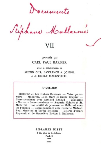 Emprunter Documents Stéphane Mallarmé VII livre