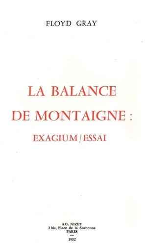 Emprunter La balance de Montaigne. Exagium/Essai livre