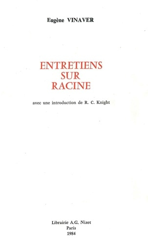 Emprunter Entretiens sur Racine. Avec une introduction de R-C Knight livre