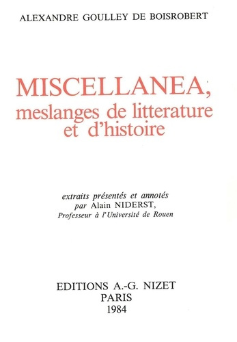 Emprunter Miscellanea, meslanges de litterature et d'histoire livre