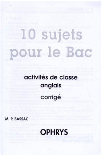 Emprunter 10 sujets pour le bac - activités de classe, anglais livre