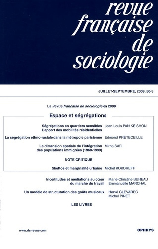 Emprunter Revue française de sociologie N° 50-3, Septembre 2009 : Espace et ségrégations livre