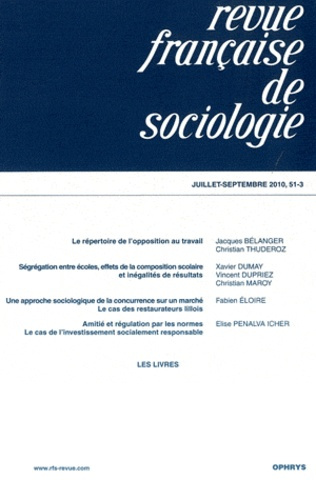 Emprunter Revue française de sociologie N° 51-3, Juillet-septembre 2010 livre