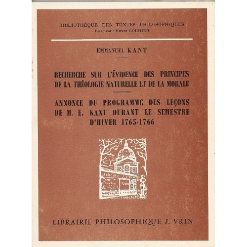 Emprunter RECHERCHES SUR L'EVIDENCE DES PRINCIPES DE LA THEOLOGIE NATURELLE livre
