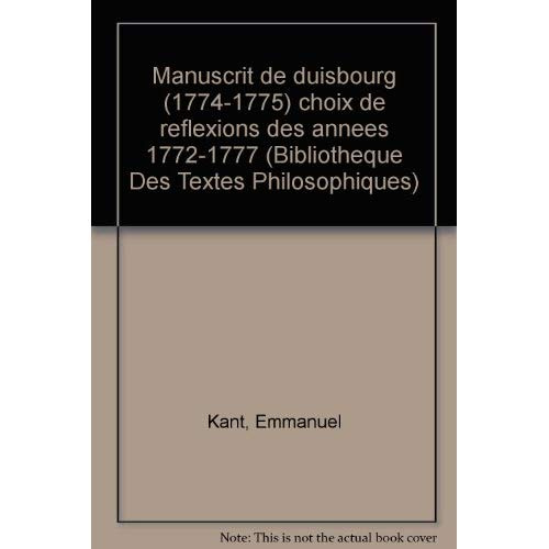 Emprunter MANUSCRIT DE DUISBOURG (1774-1775) CHOIX DE REFLEXIONS DES ANNEES 1772-1777 livre
