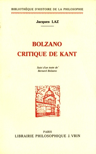 Emprunter BOLZANO CRITIQUE DE KANT (SUIVI D'UN TEXTE DE BOLZANO) livre