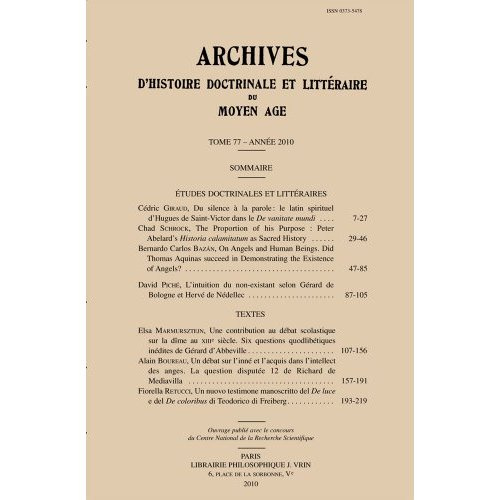 Emprunter ARCH D'HISTOIRE LITTERAIRE ET DOCTRINALE DU MOYEN AGE T LXXVII (2010) livre