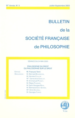 Emprunter PHILOSOPHIE DU DROIT OU PHILOSOPHIE SUR LE DROIT (BULLETIN SFP 2003/3) livre