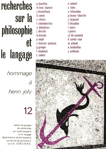 Emprunter RECHERCHES SUR LA PHILOSOPHIE ET LE LANGAGE N. 12, HOMMAGE A HENRY JOLY livre
