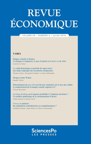 Emprunter Revue économique Volume 69 N° 4, juillet 2018 livre