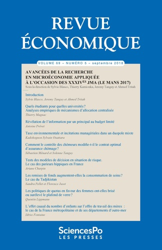 Emprunter Revue économique Volume 69 N° 5, septembre 2018 : Avancées de la recherche en microéconomie appliqué livre