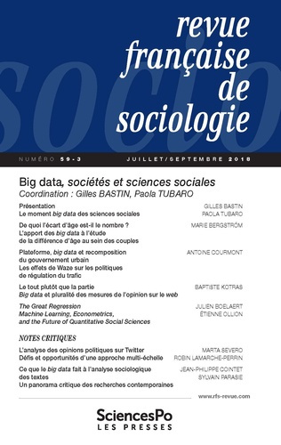 Emprunter Revue française de sociologie N° 59-3, juillet-septembre 2018 : Big data, sociétés et sciences socia livre