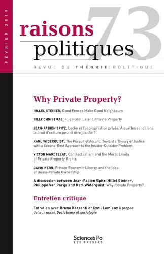 Emprunter Raisons politiques N° 73, février 2019 : Why Private Property? Textes en français et anglais livre