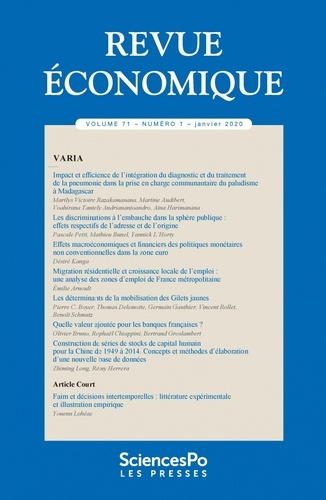 Emprunter Revue économique Volume 71 N° 1, février 2020 livre