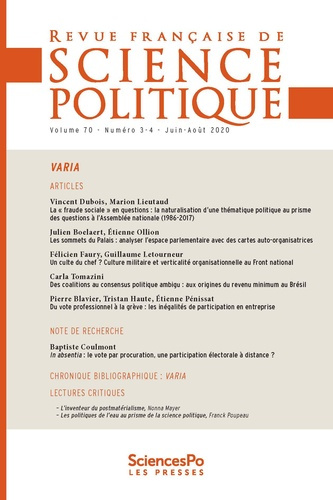 Emprunter Revue française de science politique Volume 70 N° 3/4, août 2020 livre