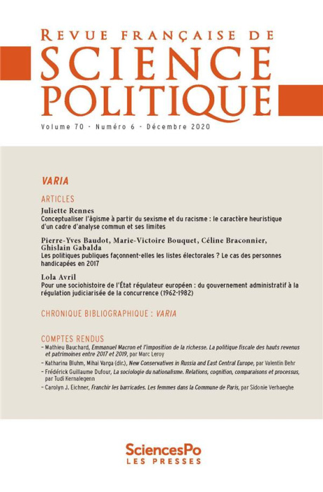 Emprunter Revue française de science politique Volume 70, N°6 livre