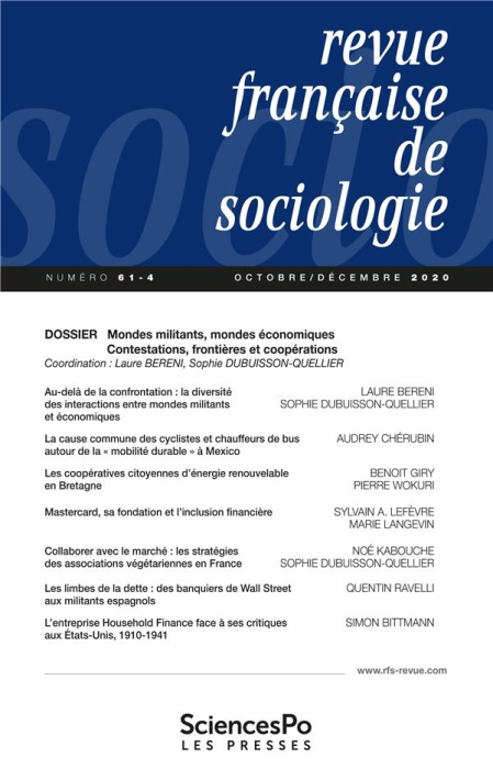 Emprunter Revue Française de Sociologie T61-4. Mondes militants, mondes économiques. Contestations, frontières livre