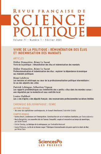 Emprunter Revue française de science politique Volume 71 N° 1, février 2021 : Vivre de la politique : rémunéra livre