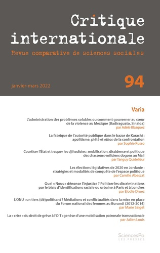 Emprunter Critique internationale N° 94, janvier-mars 2022 : Varia livre
