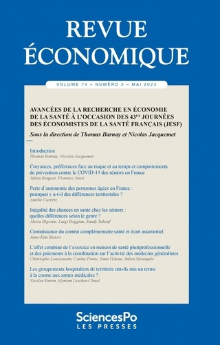 Emprunter Revue économique Volume 74 N° 3, mai 2023 : Avancées de la recherche en économie de la santé à l'occ livre