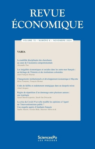 Emprunter Revue économique Volume 75 N°6, novembre 2024 livre