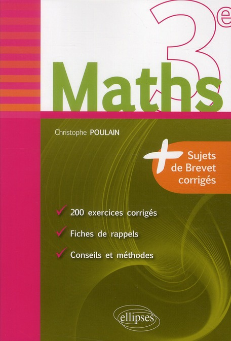 Emprunter MATHS 3E - FICHES DE RAPPEL EXERCICES ET ANNALES DE BREVET CORRIGES livre