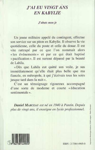 Emprunter J'ai eu vingt ans en Kabylie. J'abats mon je livre