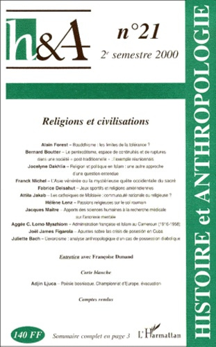 Emprunter Histoire & Anthropologie n° 21 2ème semestre 2000 : Religions et civilisations livre