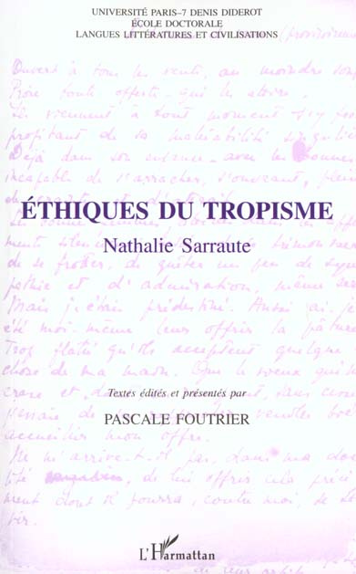 Emprunter NATHALIE SARRAUTE, ETHIQUES DU TROPISME : ACTES DU COLLOQUE livre